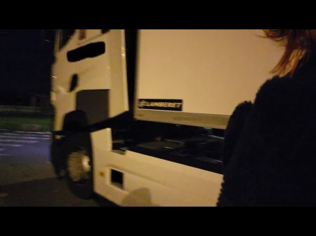 wife in car flashing truck drivers